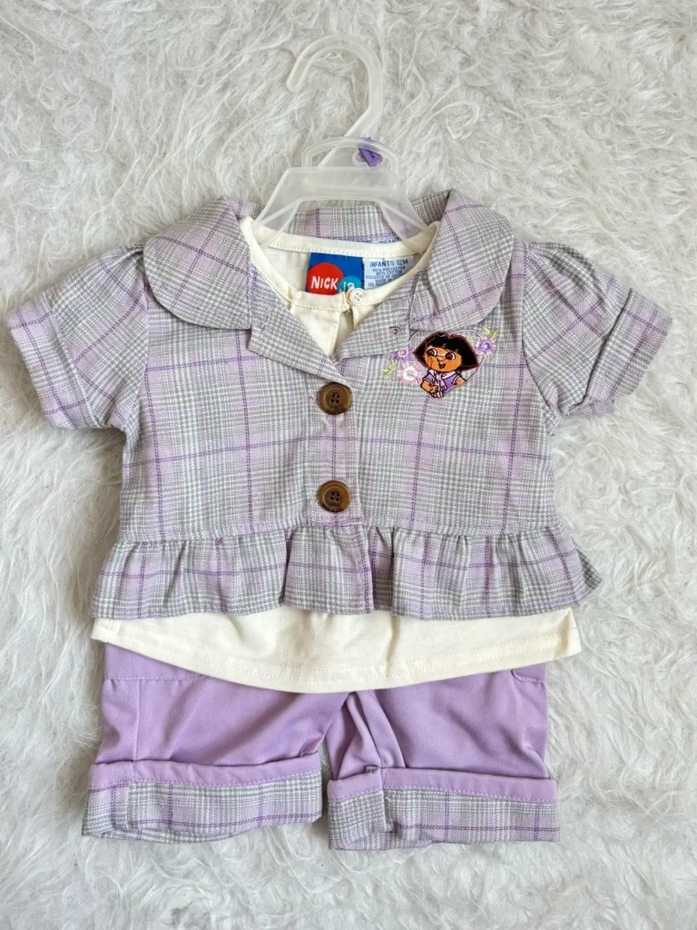Dora The Explorer Y2K Rare Deadstock NWT Lavender Plaid Three Piece Outfit